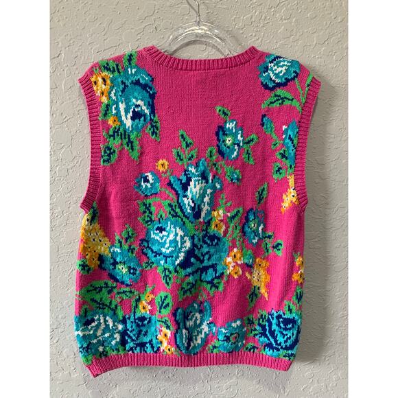 Vintage Adrienne Vittadini Pink Floral Knit Pullover Vest Size M Retro Artsy - Picture 5 of 6
